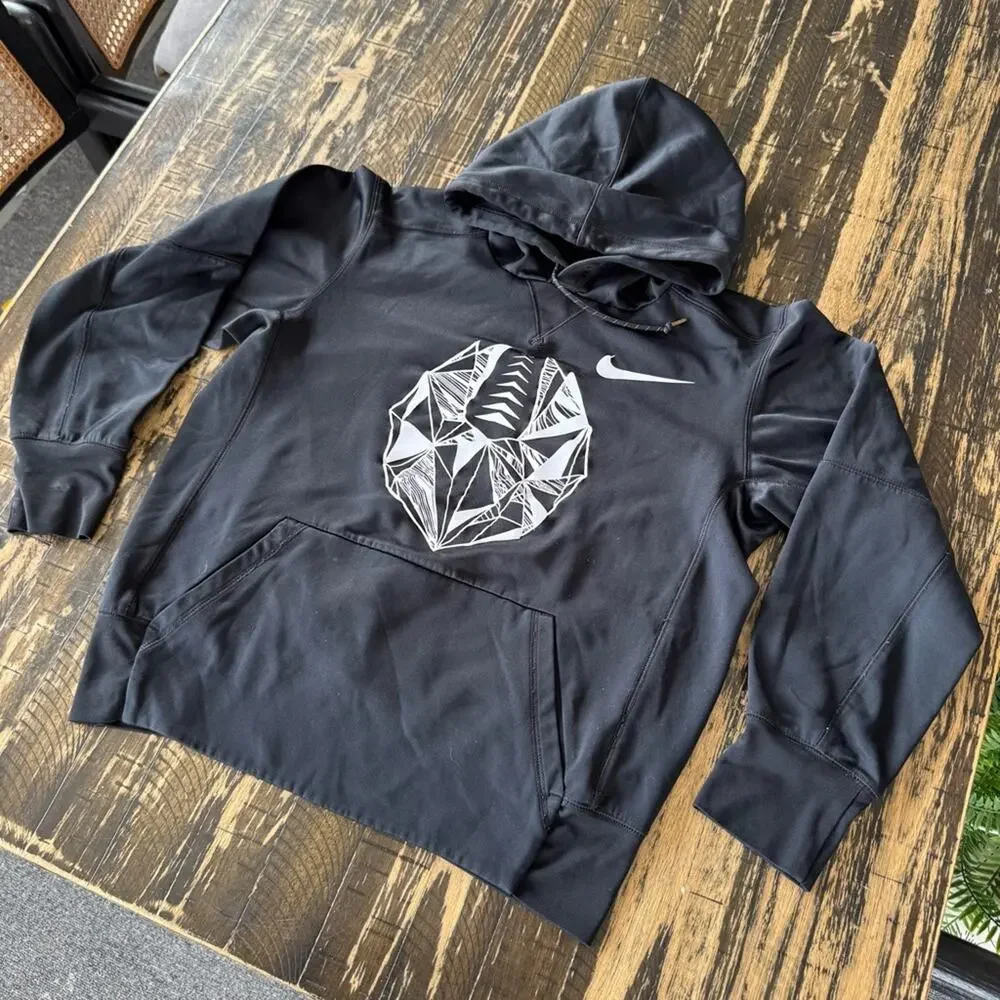 NIKE - FOOTBALL - Black Hoodie with Geometric Design - SMALL - Picture 6 of 16